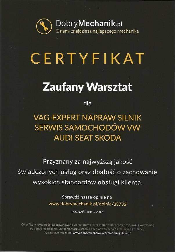 certyfikat dobry mechanik zaufany warsztat